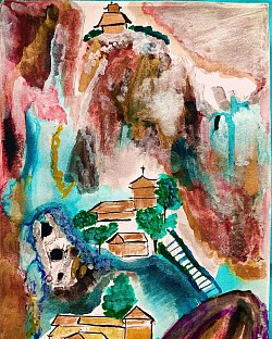 « Sérénités » : peinture aux encres et feutres-pinceaux, avec couleurs japonaises