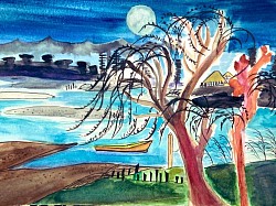 « La barque à la Lune » : Aquarelle d’après une estampe