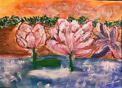 Lotus indiens, pastels à  l’huile