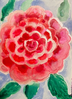 Camélia du Japon aux aquarelles Kuretake : à l’ombre la pigmentation est plus vive que la peinture à l’huile !