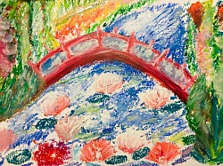 « Le Pont rouge », pastel à l’huile inspiré du japonisme de Monet