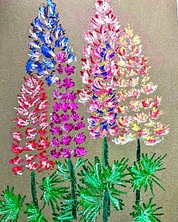 Delphiniums à ma fantaisie pastel à l’huile