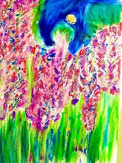 Pastel à l’huile : abstraction de glycines