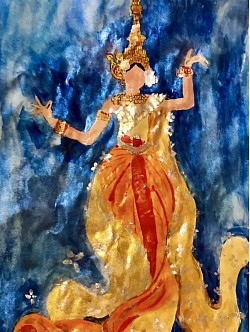 Apsara, danseuse khmère à l'aquarelle, format A4